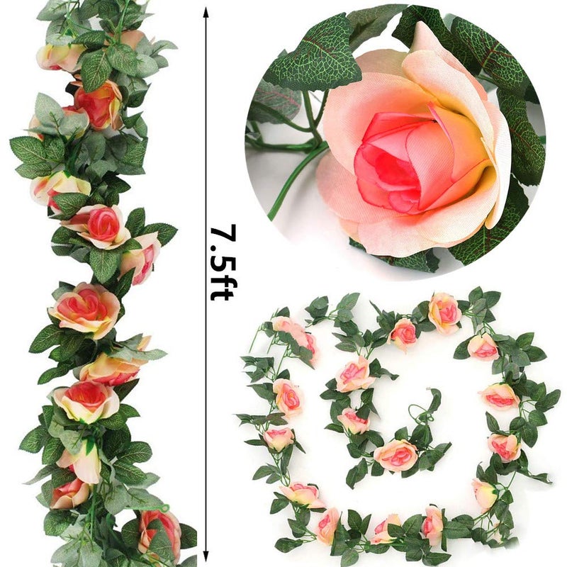 ZWYOQI 16 FT Fake Rose Vine Garland Artificial Flowers Plants Hanging Rose Ivy Home Hotel Office Wedding Party Garden DÃ©cor (Pink/2PCS) - Image 2